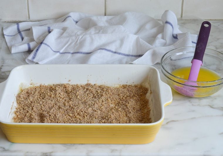 adding walnut filling to baklava