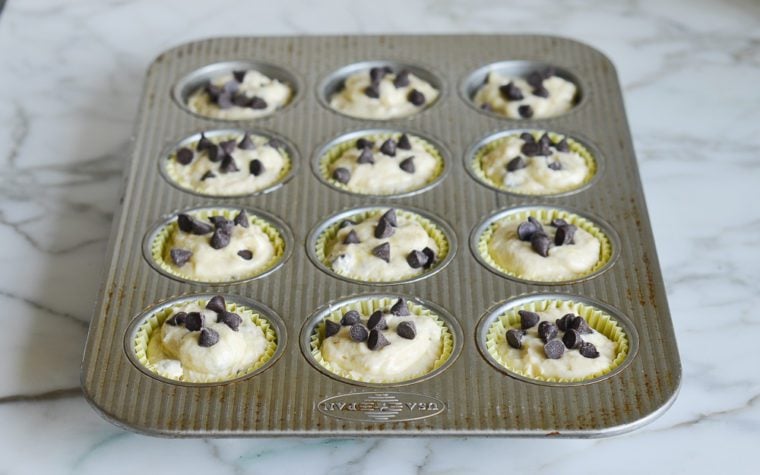 banana chocolate chip muffins ready to bake