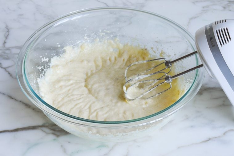 banana chocolate chip batter before adding dry ingredients