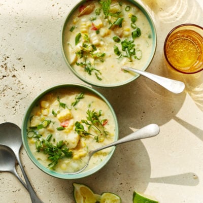 Two bowls of southwestern corn chowder.