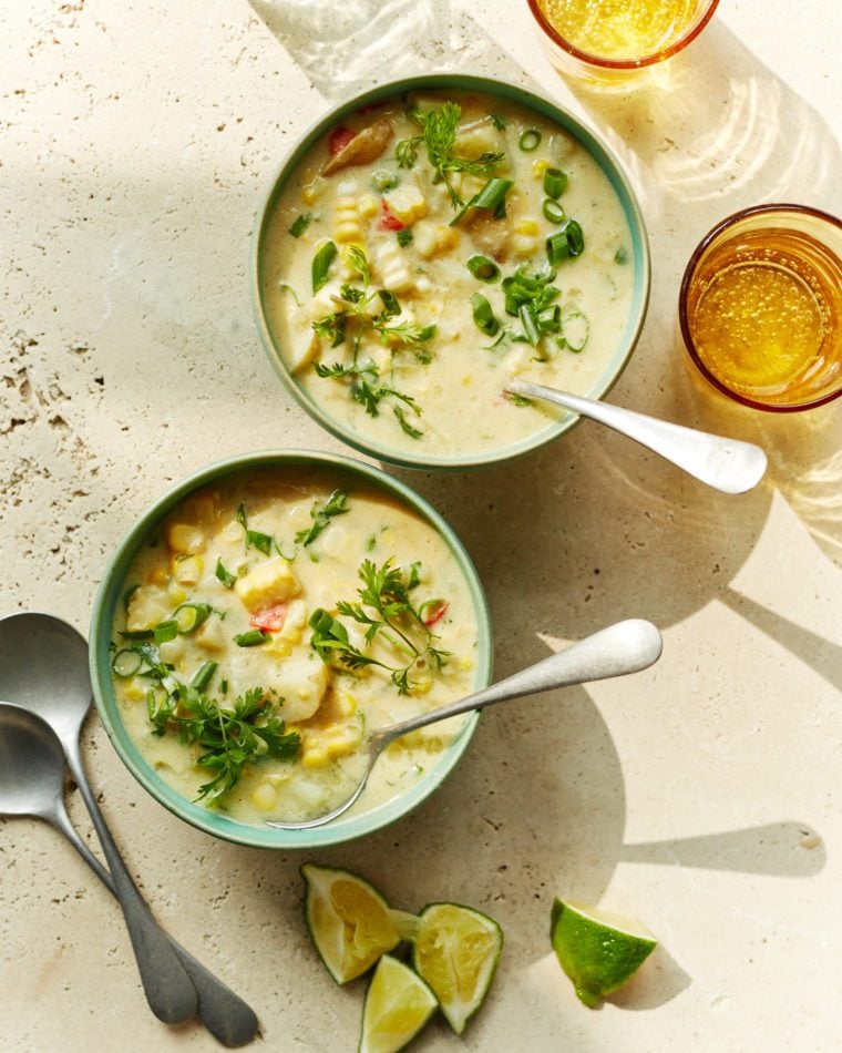 Two bowls of southwestern corn chowder.
