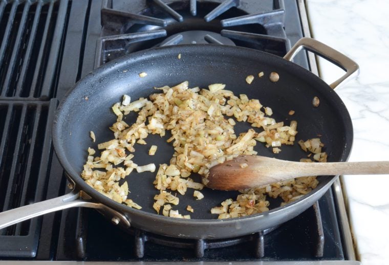softened and lightly browned onions in skillet