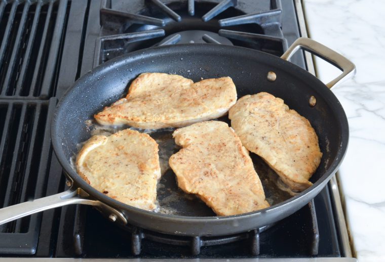 browning chicken on second side