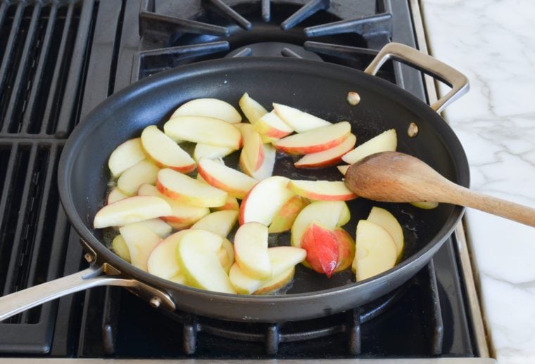sliced apples in skillet