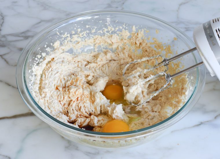adding eggs and vanilla