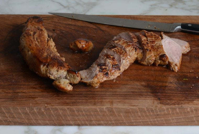slicing the pork tenderloin