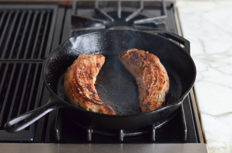 browned tenderloins in skillet
