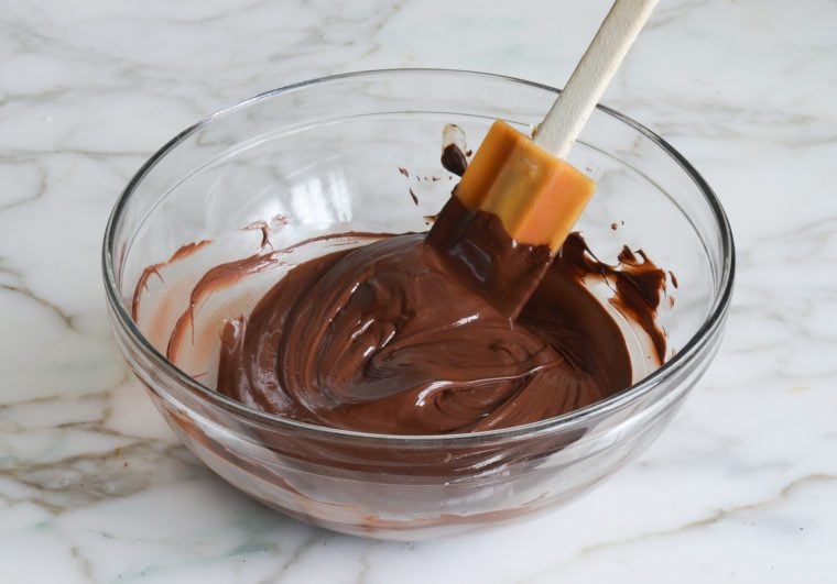 melted chocolate chips in bowl