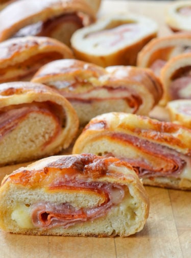 Stromboli on a cutting board.