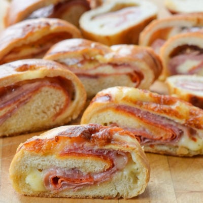 Stromboli on a cutting board.