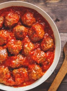 Bowl of turkey meatballs in marinara sauce.