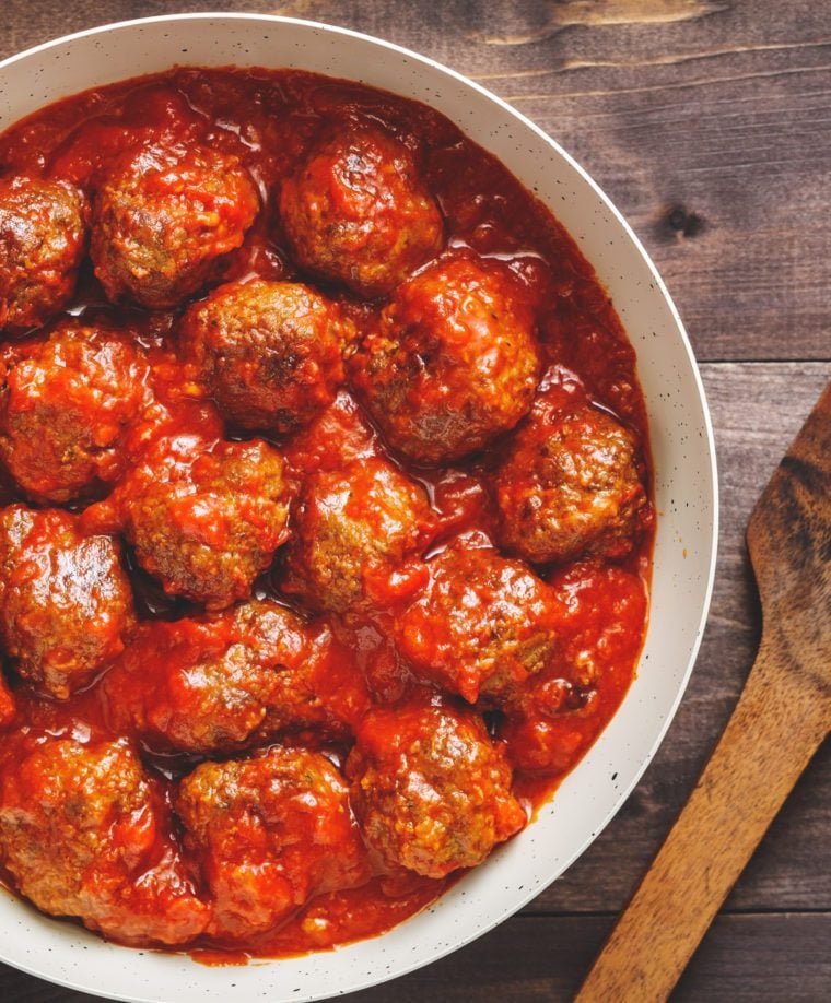 Bowl of turkey meatballs in marinara sauce.