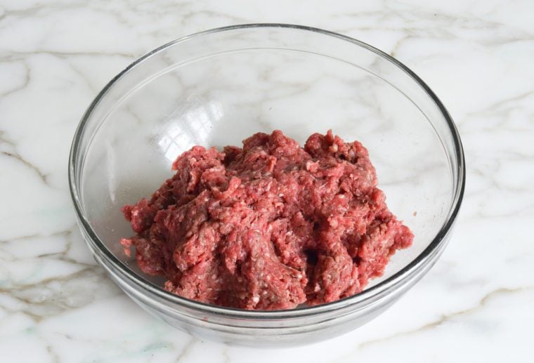 Bowl of mashed beef .