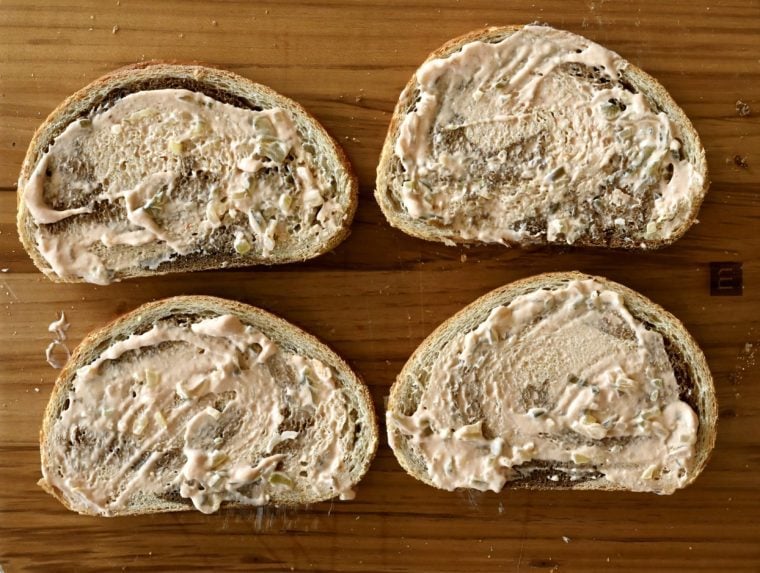 Russian dressing spread on bread