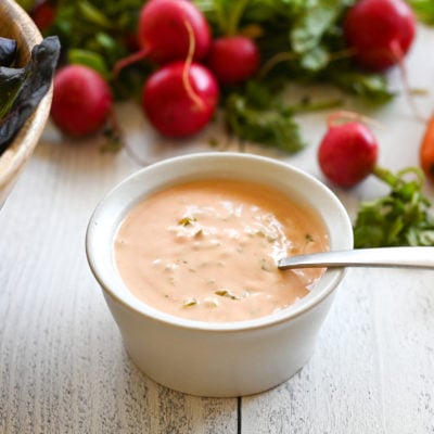 Small bowl of Russian dressing.