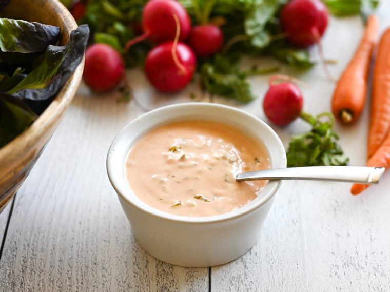 Small bowl of Russian dressing.