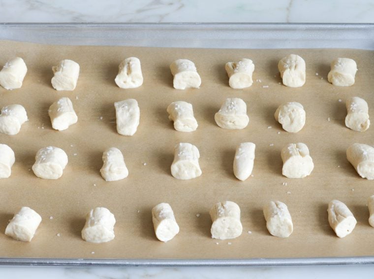 raw pretzel bites sprinkled with salt