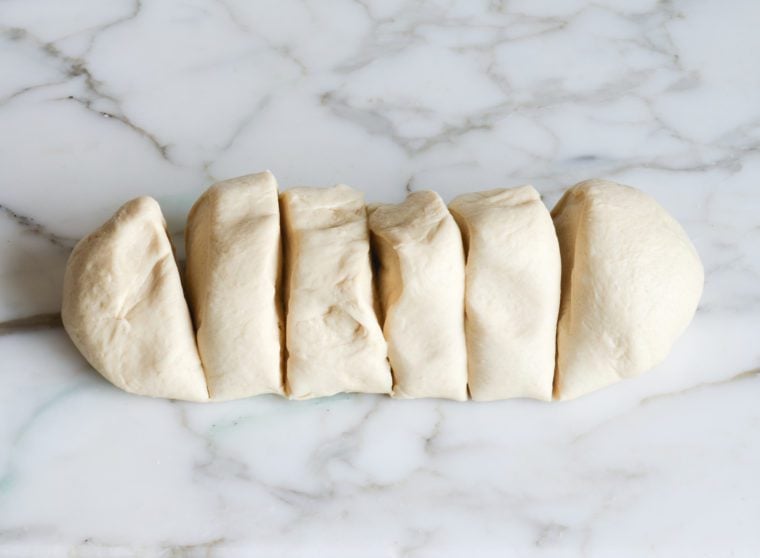 pretzel dough cut into sixths