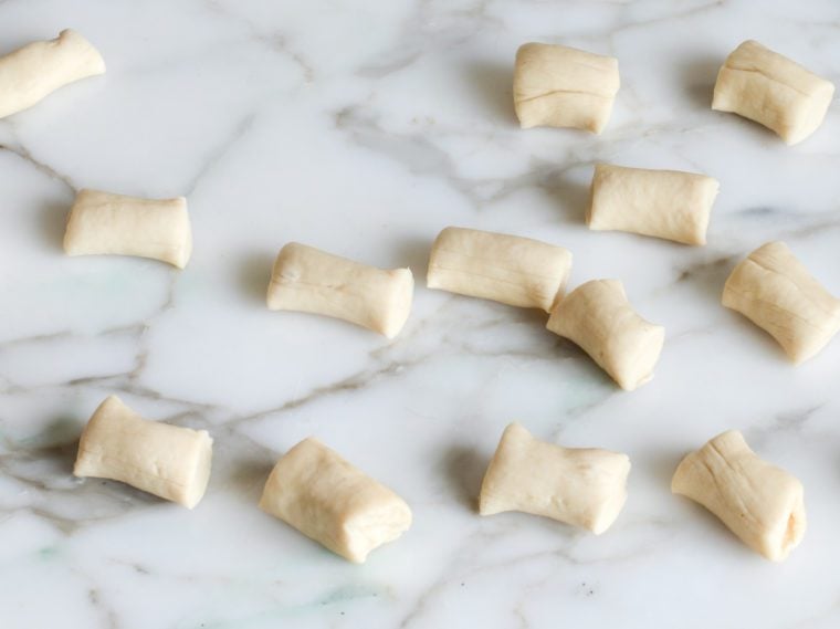 pretzel bites cut and ready to dip