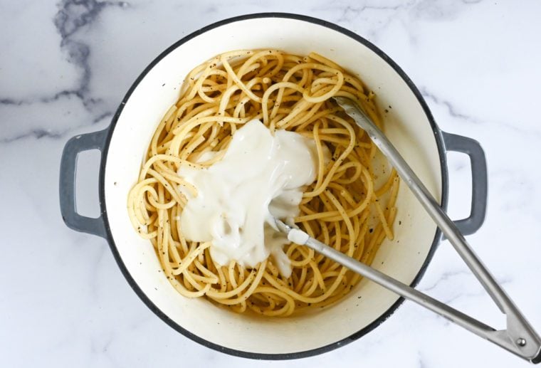 sauce poured over pasta