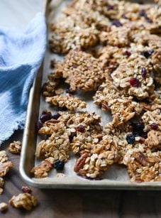granola on baking sheet