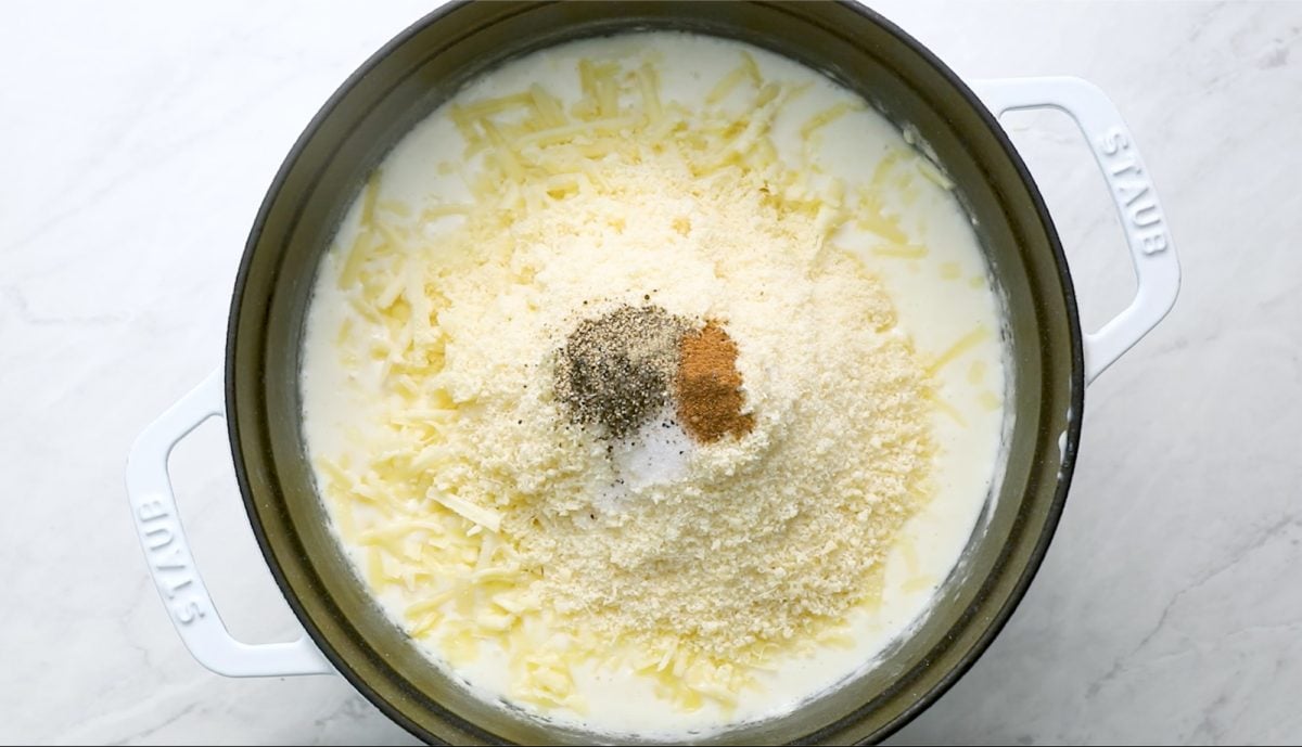 mac and cheese sauce with cheese and spices added