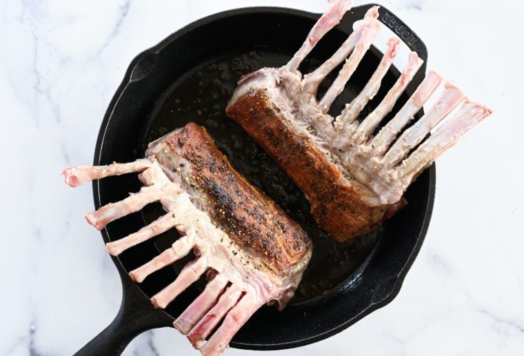 searing the lamb on the second side