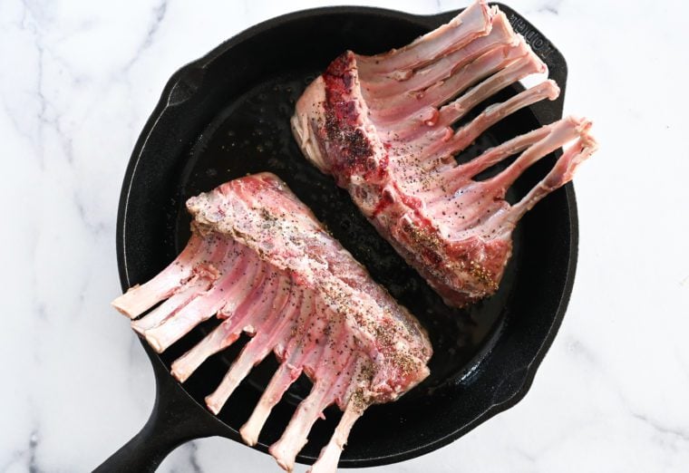 searing lamb on the first side