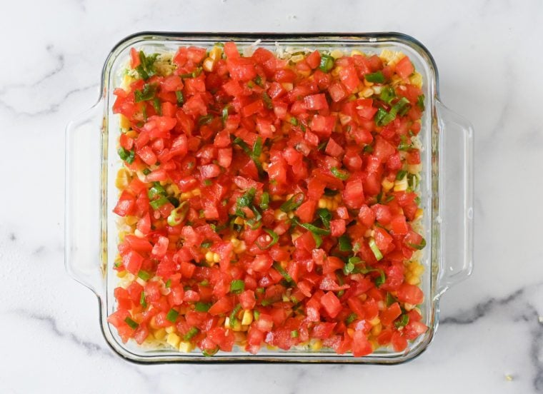 salsa layer in serving dish.