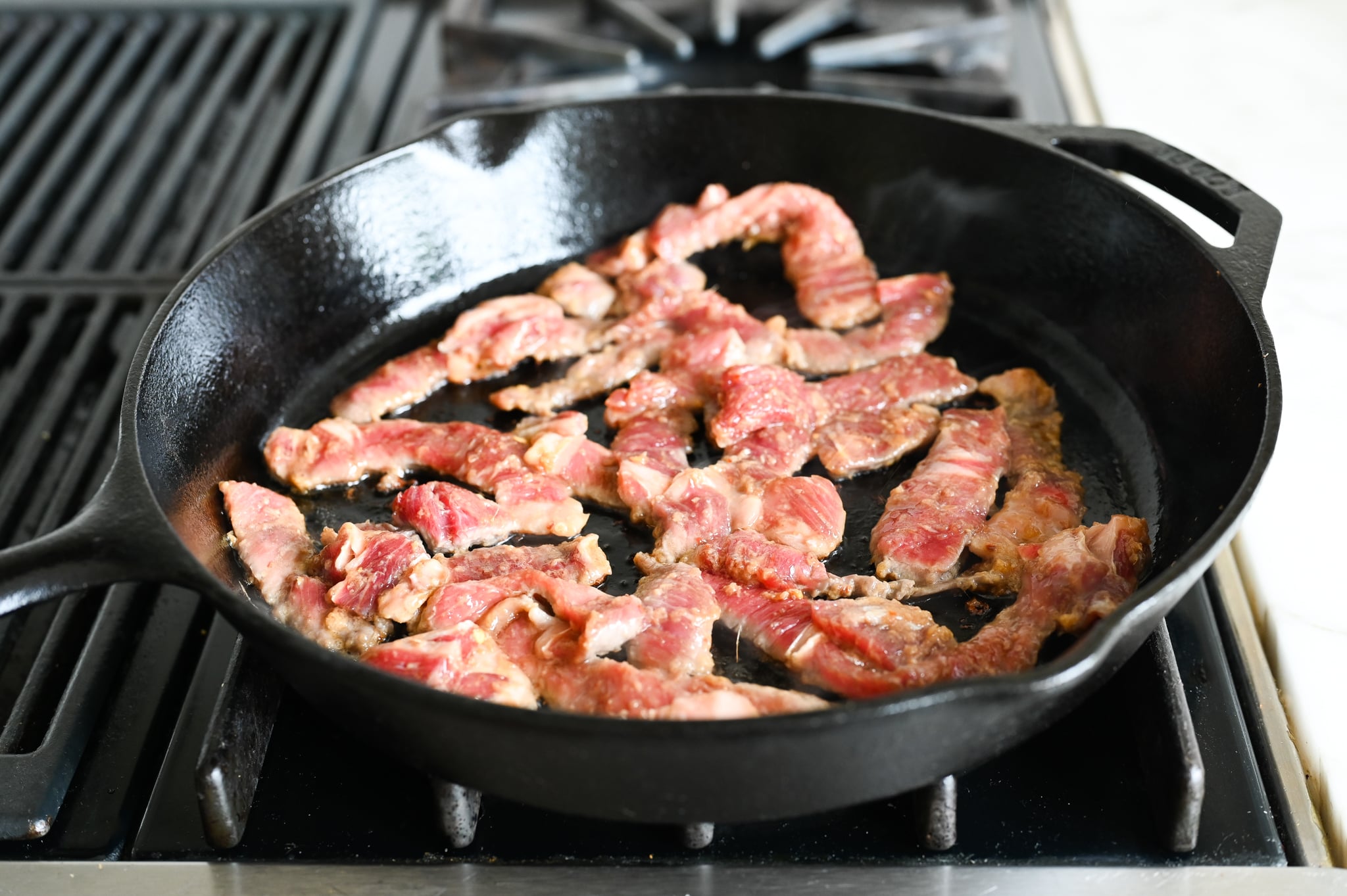 Skillet of cooking bulgogi.