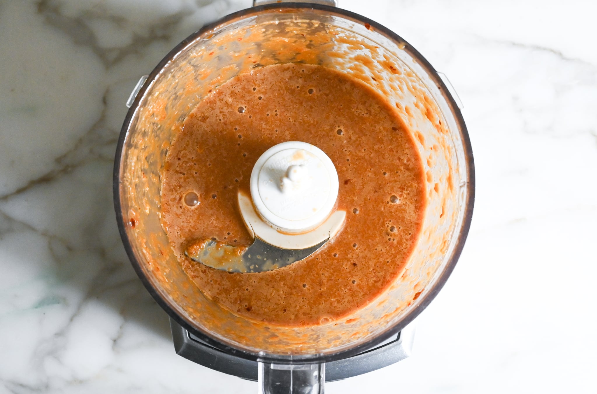 Blended bulgogi marinade in a food processor bowl. 