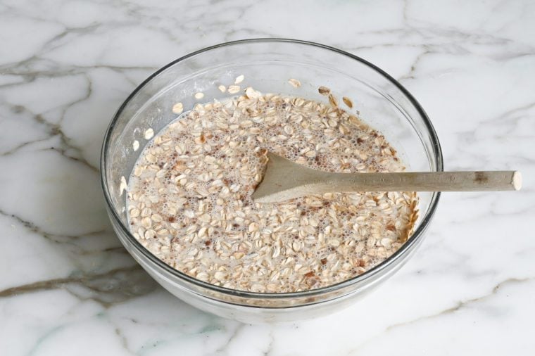 liquid ingredients added to oat mixture