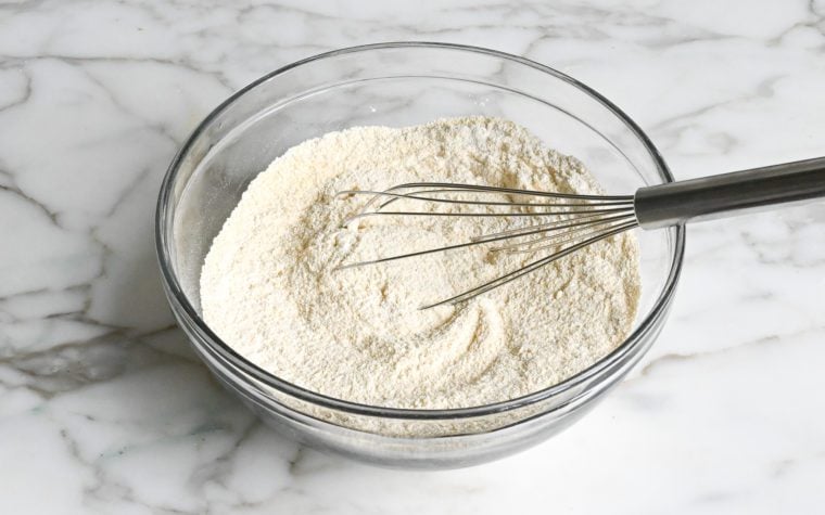 whisked dry ingredients in mixing bowl