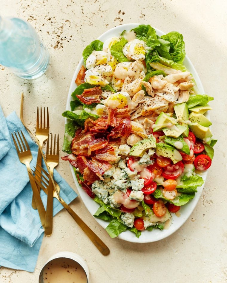 Large platter of cobb salad.