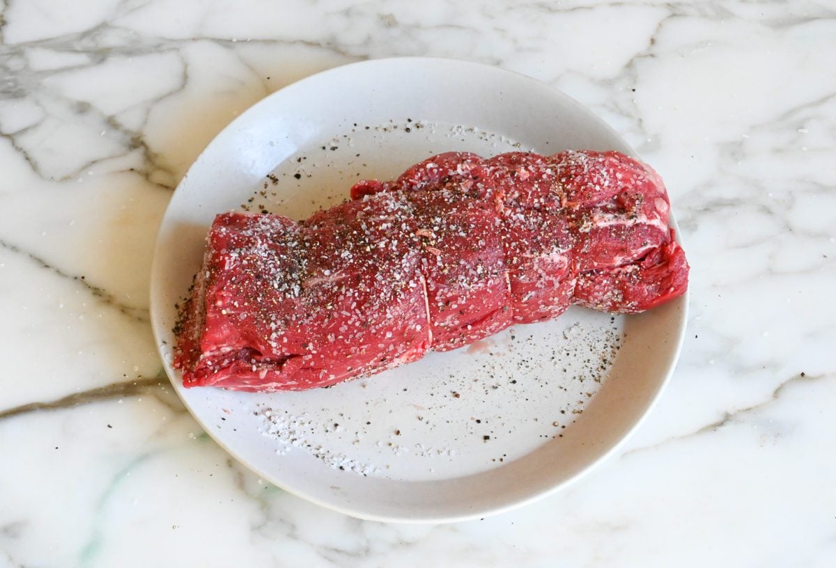 beef tenderloin seasoned with kosher salt and pepper