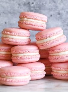 Pile of pink macarons.