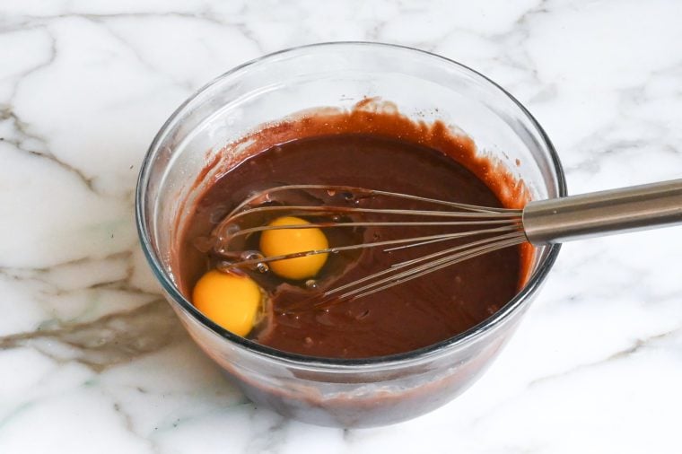 adding the eggs and vanilla