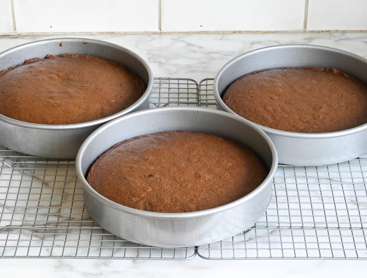 cake layers cooling on a rack