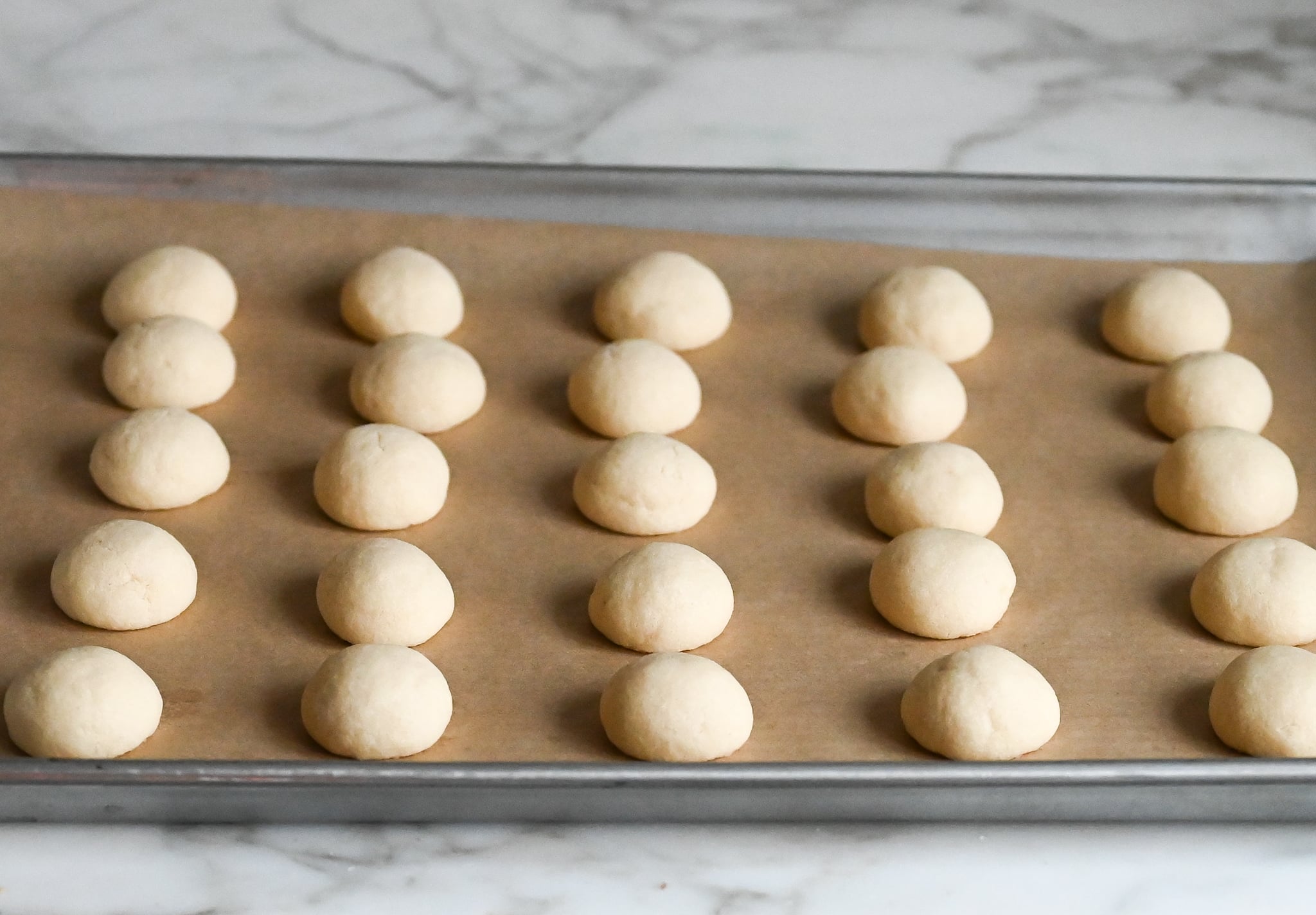 snowball cookies fresh out of the oven