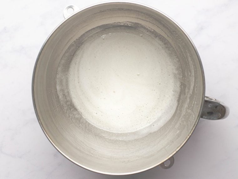 warm egg white and sugar mixture