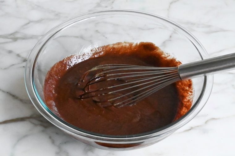 chocolate crinkle batter with chocolate whisked in