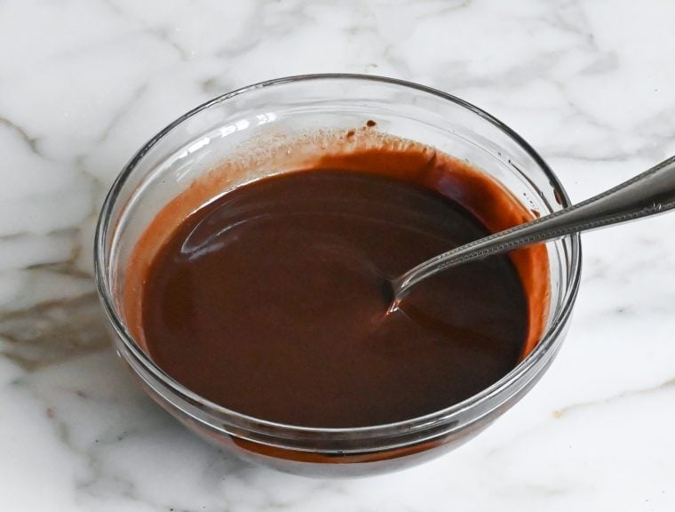 melted butter and chocolate mixture with espresso powder added