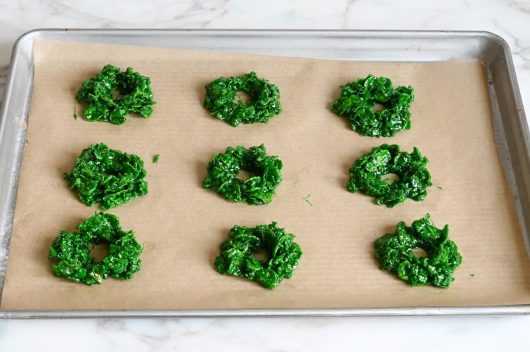 wreaths formed on baking sheet