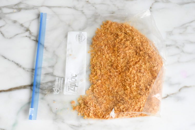 crushed cornflakes in plastic bag
