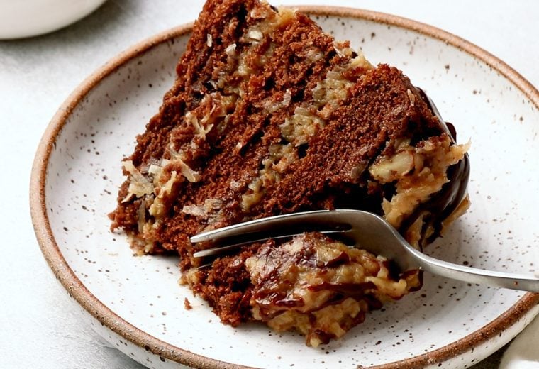 Slice of German chocolate cake.