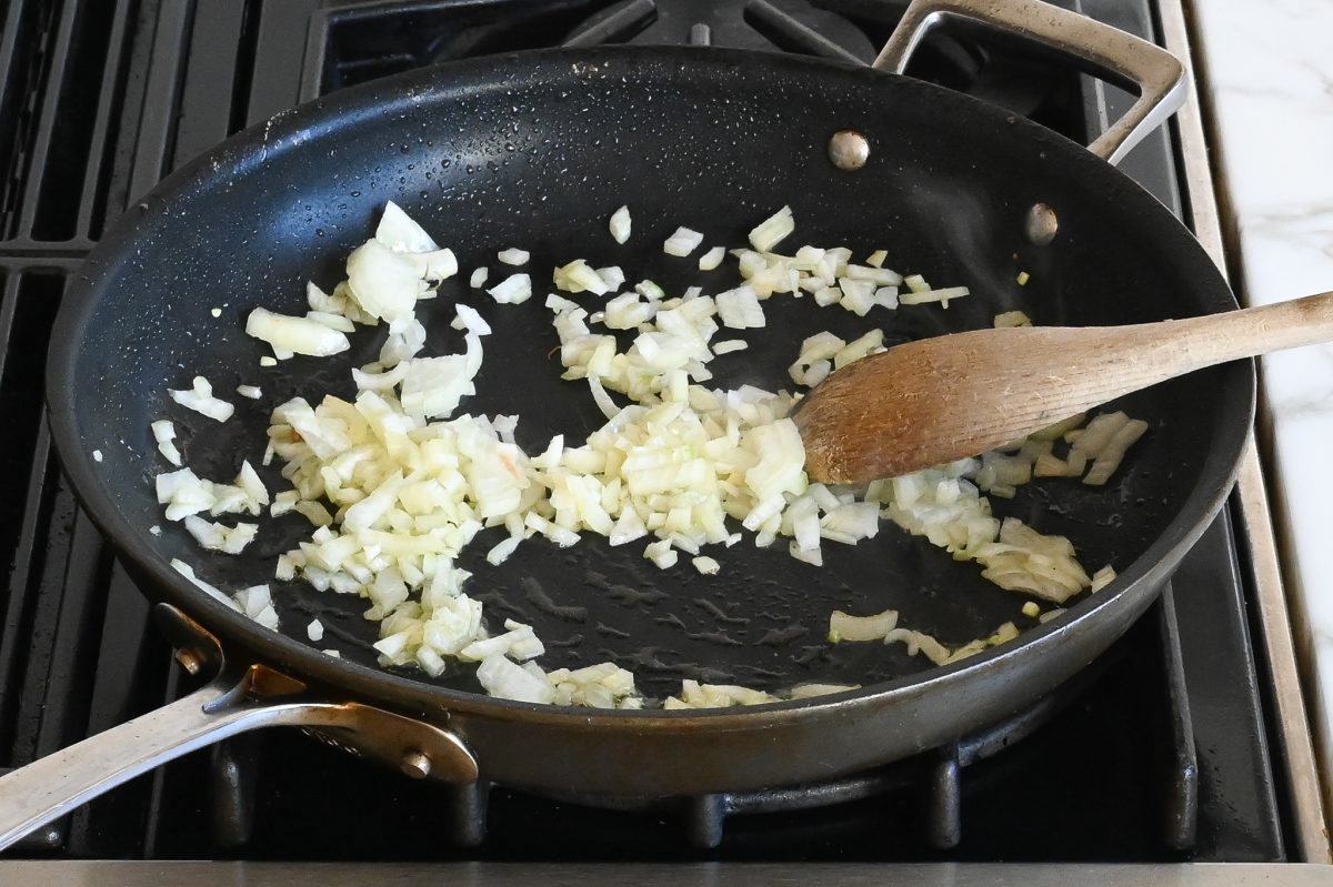 onions and garlic in skillet