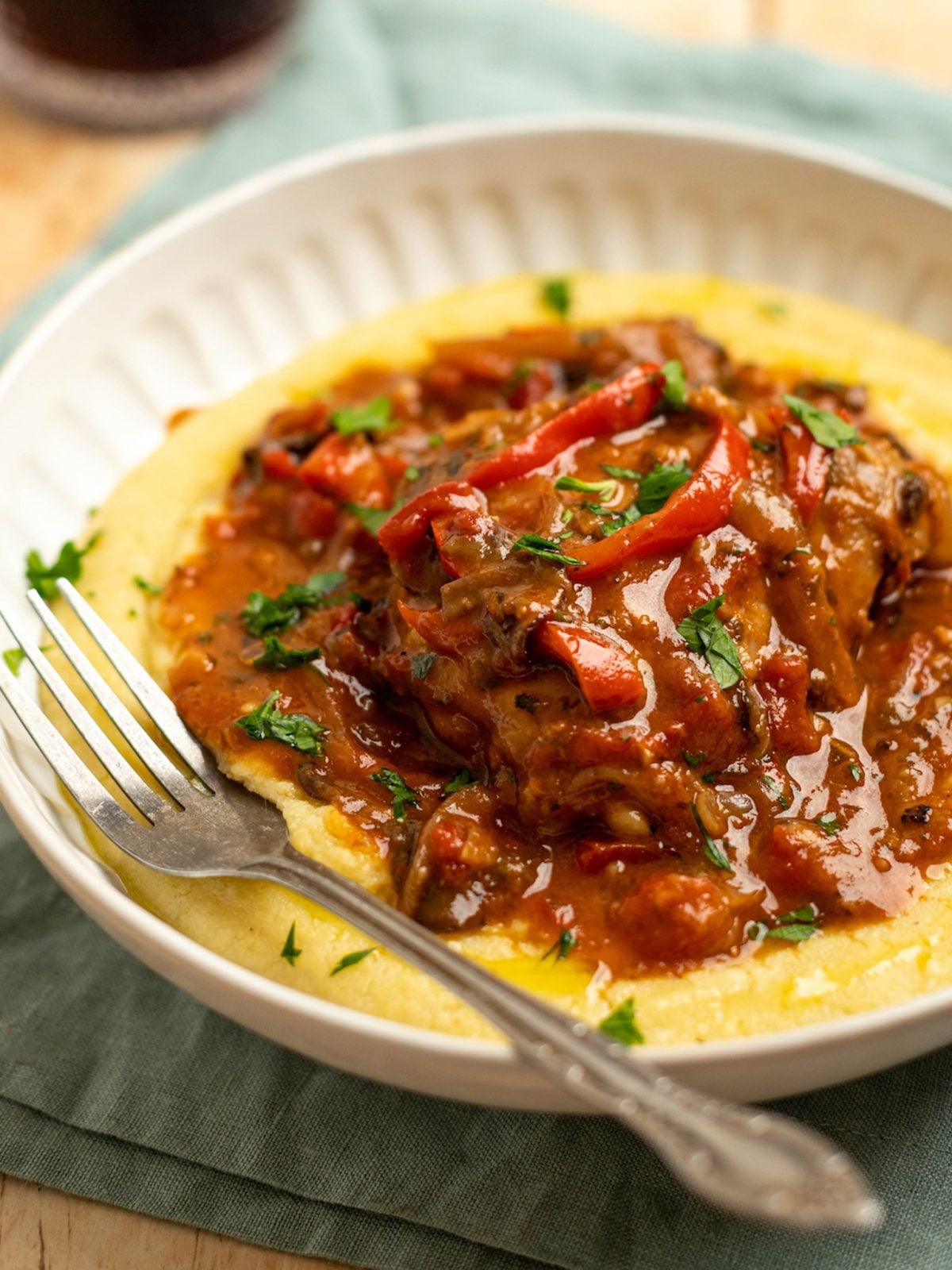 Plate of chicken cacciatore.