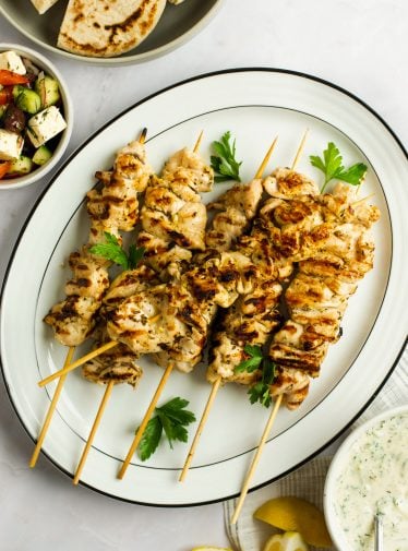 Souvlaki on a serving platter.