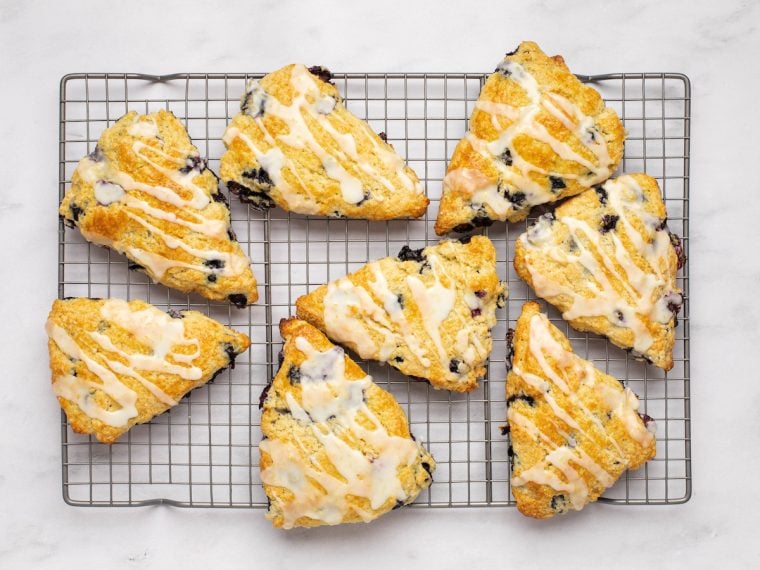 blueberry scones on rack