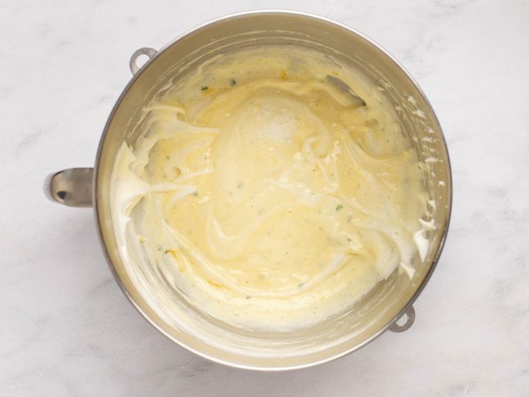partially mixed soufflé mixture